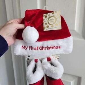 Little Me Festive Red and White Christmas Hat and Booties